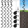 22.4 Inch Ground Anchor Screw in,4 Pack Trampoline Stakes Anchor Kit,Heavy Duty Spiral Windproof Tie Down Kit with T-Hook&Reinforced Safety Straps for Trampolines, Sheds, Playsets&Tents,Black