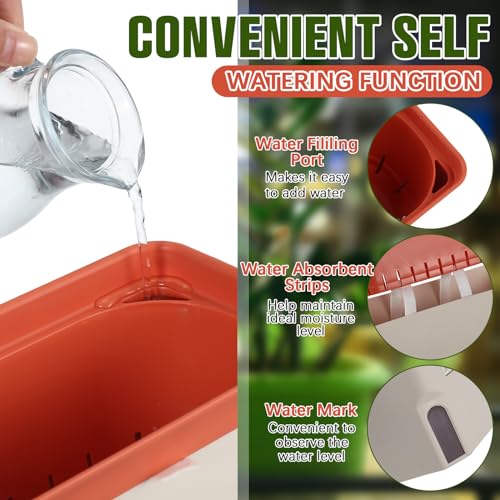 6 Set Window Herb Planter Box Self Watering Plant Pots 10.6 Inch Rectangular Herb Pots Decorative Garden Flower Box for Indoor, Succulent,Vegetables, Flowers - view 3