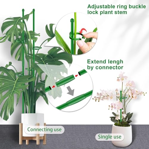 20Pcs Plant Support Stakes 17 inch Garden Orchid Sticks Extended to 3ft 4ft 5ft Plant Poles with Clips for Indoor Outdoor Potted Tomato Rose Amaryllis Vegetables Comes with 20 Ties（Green） - view 3