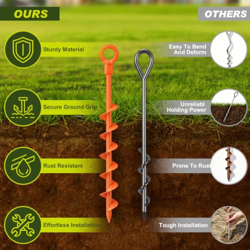 USA 4-Pack Screw in Ground Anchors,Detachable Spiral Tent Stakes,Heavy Duty Rust Proof Metal Trampoline Anchors with Drill Bit Adapter&T-Handle Tool for Canopy,Tent,Trampoline,Swing Set(Orange) - view 5