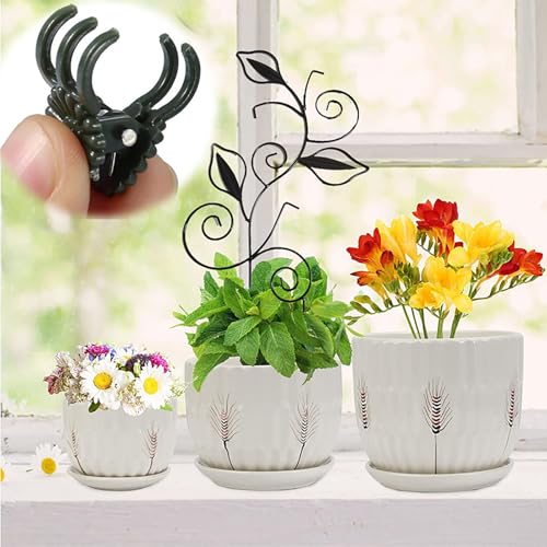 Decorative Metal Plant Trellis for Indoor Potted Plants – Leaf Shape Vine Support Stakes with 6 Plant Clips, Black/Green/Gold Garden Trellises for Climbing Plants, Vines (Black+Green+Gold 3pcs) - view 4