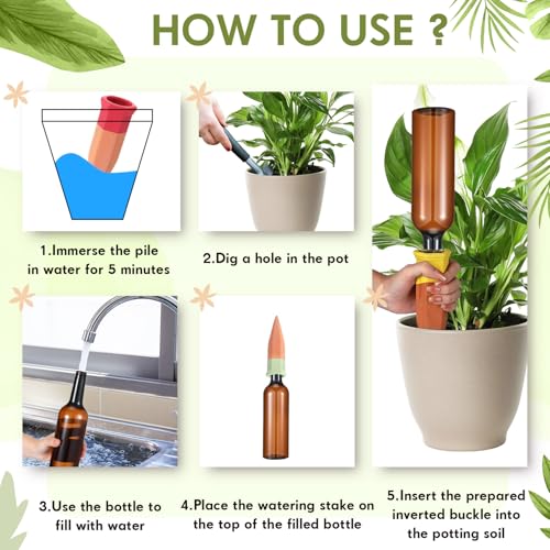 8 Pcs 4 Set Plant Watering Devices, Terracotta Watering Spikes with 25 oz Plastic Wine Bottles, Slow Release Vacation Insert Automatic Plant Waterer Devices for Indoor Outdoor - view 4
