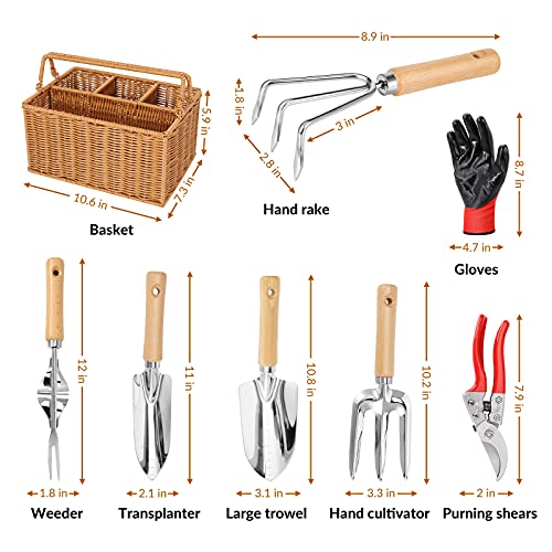 8 Piece Garden Tools Set with Basket, Gardening Gifts for Women Men - view 2