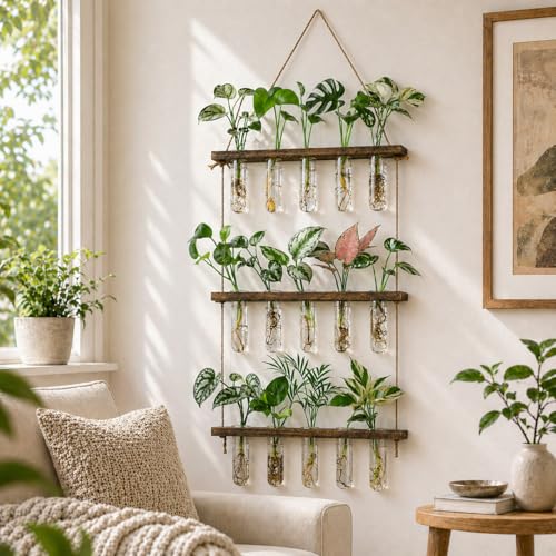 3 Tier Wall Hanging Propagation Stations with 15 Glass Test Tubes, Plant Terrarium Propagation Tubes Planter for Hydroponic Cuttings, Window Decor Gift for Plant Lovers - view 6