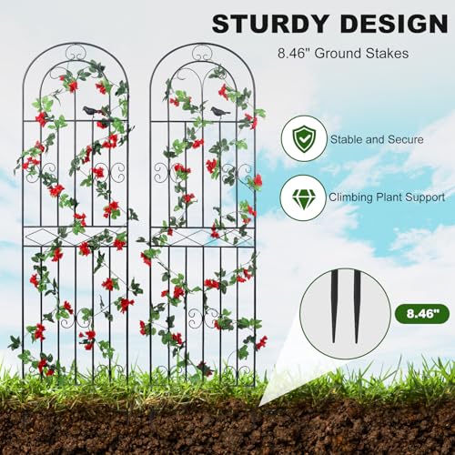 2 Pack 70.8" H x 19.7" W Metal Garden Trellis with Black Coating, Wire Lattice Grid Panel for Climbing Plants Outdoor Roses Vine Cucumbers Vegetables Flower Support (70.8" H, 2 Pack) - view 2