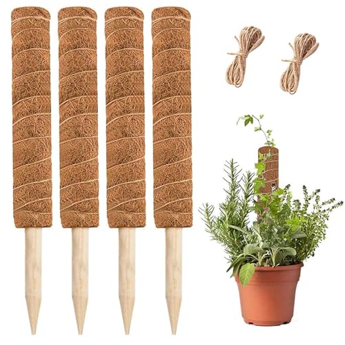 4 Pcs 15.7 Inch Coir Moss Totem Pole Monstera Plant Support with 2 Pcs 32.8ft Jute Rope, Plant Stakes for Indoor Plants Climbing, Support Extension(4 Packs 15.7 Inch)