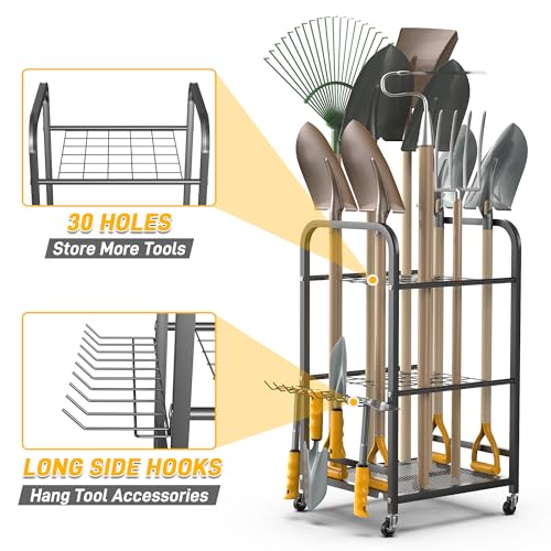 Garden Tool Organizer Stand, Yard Tool Storage Rack with Wheels - view 3
