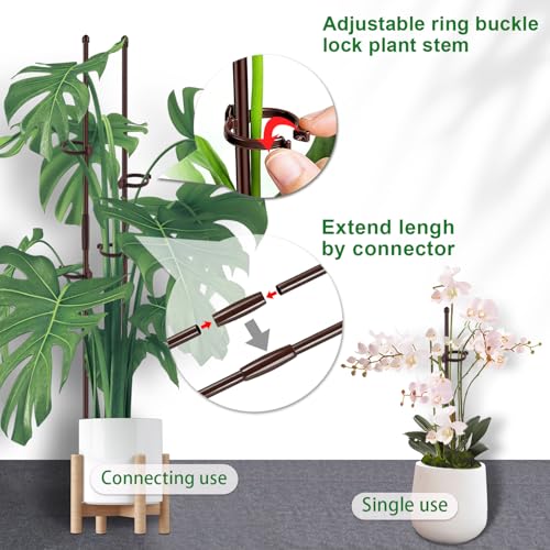 20Pcs Plant Support Stakes 17 inch Garden Orchid Sticks Extended to 3ft 4ft 5ft Plant Poles with Clips for Indoor Outdoor Potted Tomato Rose Amaryllis Vegetables Comes with 20 Ties(Brown) - view 3