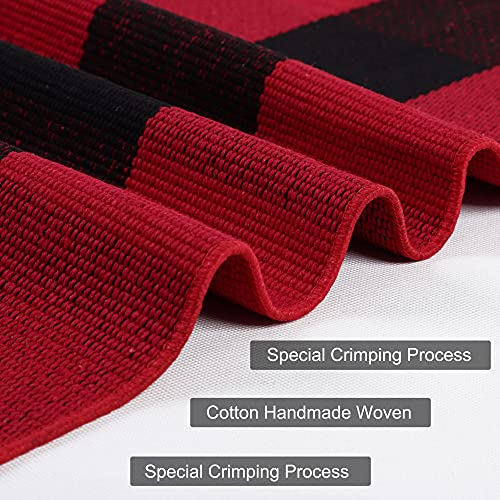 Buffalo Check Door Rug, Layered Cotton Plaid Mat, 35x24 Red & Black - view 4