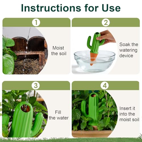 4 Pack Self Watering Spikes and Globes, Handmade Terracotta Cactus Self-Watering Plant Devices with Slow Release System, Automatic Plant Water Bulbs for Indoor and Outdoor Garden Vacation - view 6