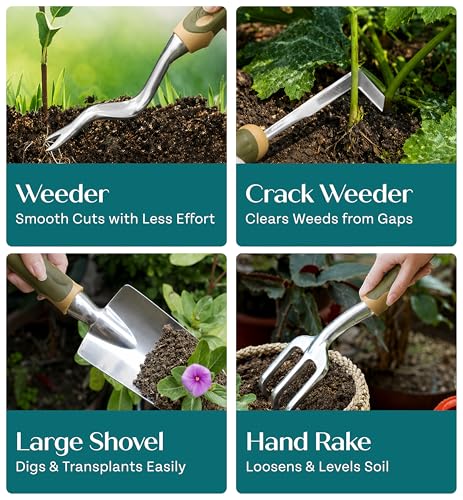 Heavy Duty Gardening Tools - Gardening Gifts for Women, Men, Mom, Dad - Durable, Ergonomic Garden Tools Set (Floral) - view 7