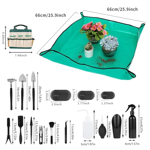 Pack of 58 Succulent Tool Set - 25.9 Inch Indoor Plant Potting Mat with Storage Bag, Garden Flowers Plant Transplanting Supplies, Succulent Kit for Plant Care, Gardening Gifts for Men & Women - view 2