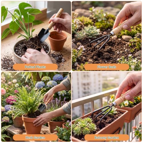 3 Pcs Mini Garden Tool Set with Small Trowel, Mini Shovel & Hand Rake - view 6