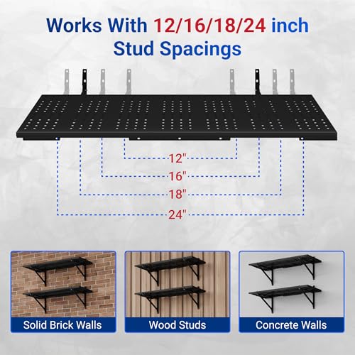 2-Pack 1x3ft Perforated Garage Wall Shelving, 700lbs, Black - view 6