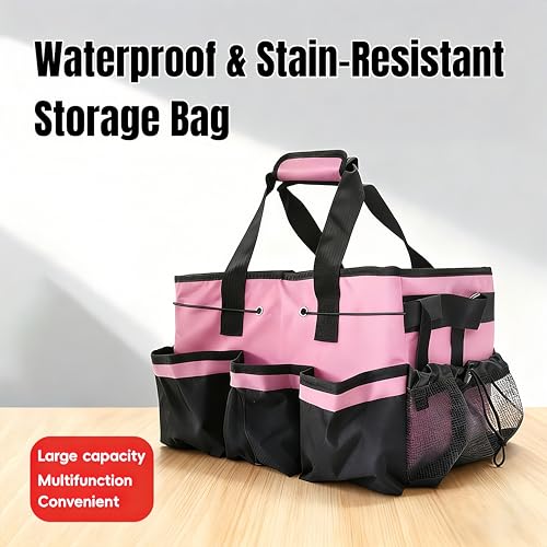 Multi - Purpose Cleaning Tool Organizer Tote Bag, Large Capacity with Adjustable Compartments, Portable Hand Strap & Adjustable Shoulder Strap for Cleaning, Gardening, Car Organization (Pink) - view 6