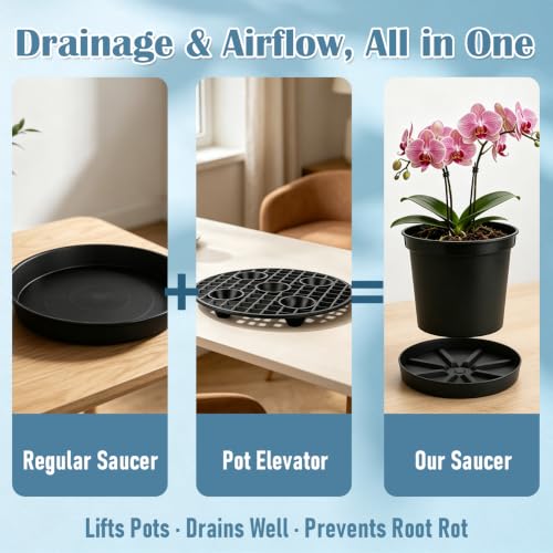 Plant Saucers 10.5 Inch 5 Pack, Black Elevated Plant Tray with Raised Base - view 4