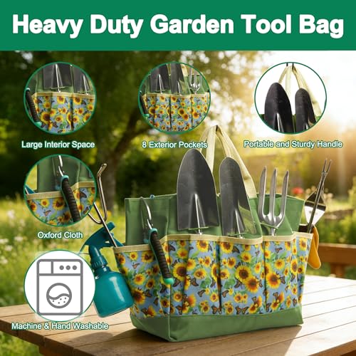 Garden Tool Set, 9 Pcs Heavy Duty Stainless Steel Gardening Hand Tool, Yellow Garden Tool Bag Kit, Gardening Supplies Gifts for Women Men Mom Dad Gardener Beginner - view 2
