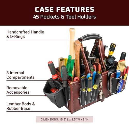 Stronghold Master Carpenter Case - 45 Pockets & Tool Holders - Upright Design, Divided Interior - Made in USA - view 3