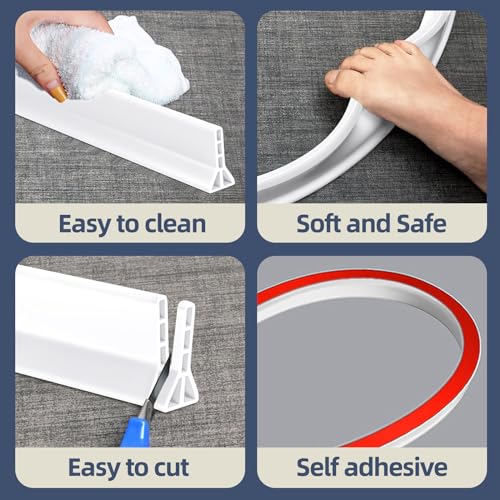 (Upgraded) 3” High Shower Threshold Water Dam 122 Inch Collapsible Shower Water Stopper Water Barrier Shower Water Guard Dry and Wet Separation for Bathroom Kitchen and More(10ft) - view 4