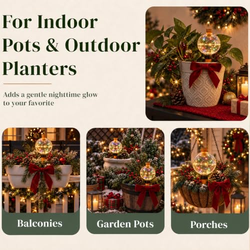 26 oz Christmas Plant Watering Globes, Solar LED, Vacation Waterer, 2 Pack - view 4
