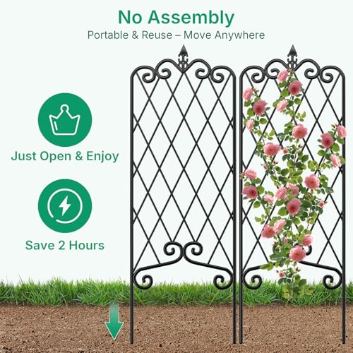 4 Pack Garden Trellis for Climbing Plants Outdoor 47” x 16” Garden Fencing Decorative Plant Trellis Vegetables and Rose Trellis for Ivy Cucumbers Black - view 4