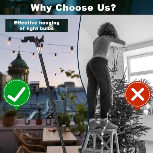 Christmas Light Pole, 31–61inch Adjustable Segmented Stainless Steel Extension Pole with Black Hooks Ideal for Hanging String Lights Holiday Decorations Clothing and Bird Feeders - view 7
