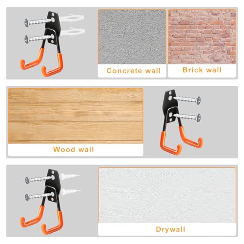 Heavy Duty Wall Hook for Hanging, 2 Pack Garage Tool Organizer Wall Mount, Metal Garage Storage Hooks for Ladder,Extension,Garden Tool, Small Utility Hook, Hose Holder for Outdoor and Indoors - view 7