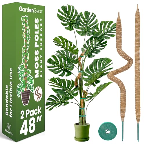 2 Pack 48'' Bendable Moss Pole Monstera Plant Support for Climbing Indoor Plants - Stakes for Potted Climbers - Tall Sticks Indoor Trellis for Houseplants - Accessories for Monstera Pot