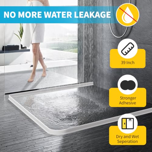 39" Collapsible Shower Threshold Water Dam Shower Water Stopper Barrier Keeps Water Inside Threshold Dry and Wet Separation Suitable for Bathroom Kitchen Sink Bathtub and More - view 2