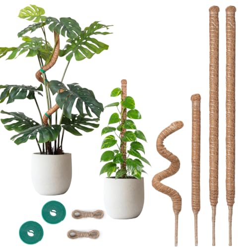 4 Pack Moss Pole Monstera Plant Support, 2 Pack 28" & 2 Pack 48" Bendable Plant Stakes Made of Real Coco Coir Support for Climbing Indoor Plants, Tall Moss Stick Trellis for Pothos & Philodendron