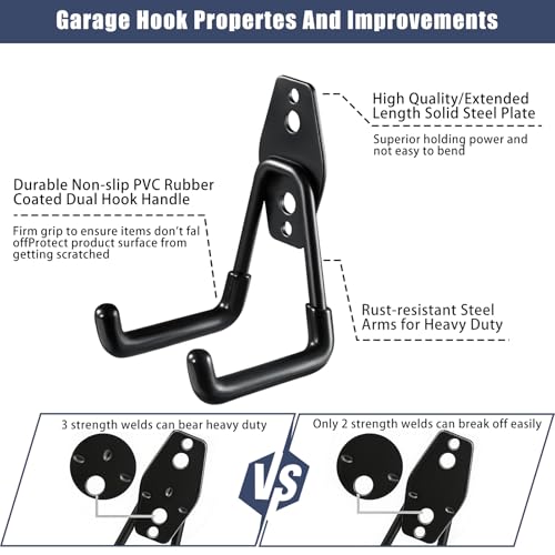 Steel Garage Storage Hooks-16 Pack Black Heavy Duty Wall Mount Hooks - view 3