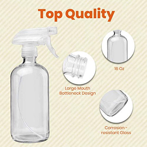 Clear Glass Spray Bottles For Cleaning Solutions (4 Pack) - 16 Ounce, Refillable & Reusable Sprayer for Essential Oil, Water, Kitchen, Hair. Durable Black Trigger Sprayer w/Mist and Stream Settings - view 5