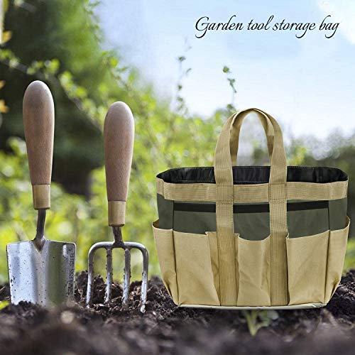 Garden Tote,Tool Bags Gardening Tote Bag Outdoor Multi Pocket Garden Tool Kit Holder Bag Compact Hand Tool Gardeners Storage Bag Tote Organizer Yard Plant Tool Carrier Bag Pouches (Light Brown) - view 6