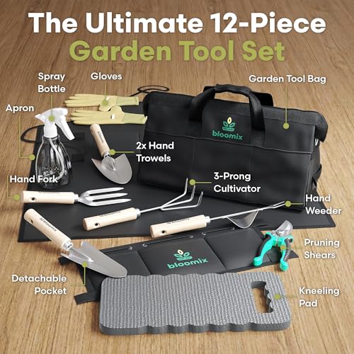 12 Pcs Gardening Tools Set - Heavy Duty Garden Tools Set with Tool Bag, Kneeling Pad, Apron & More Garden Accessories - Stainless Steel Plant Care Kit Supplies, Gardening Gifts for Women Men - view 2