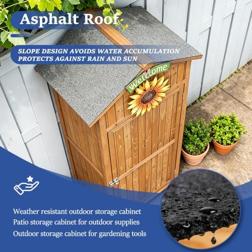 Wooden Outdoor Storage Cabinet, Garden Tool with Shelves, Patio Organizer for Backyard, Gardening Supplies with Double Doors, Shed for Tools and Accessories(Brown) - view 2