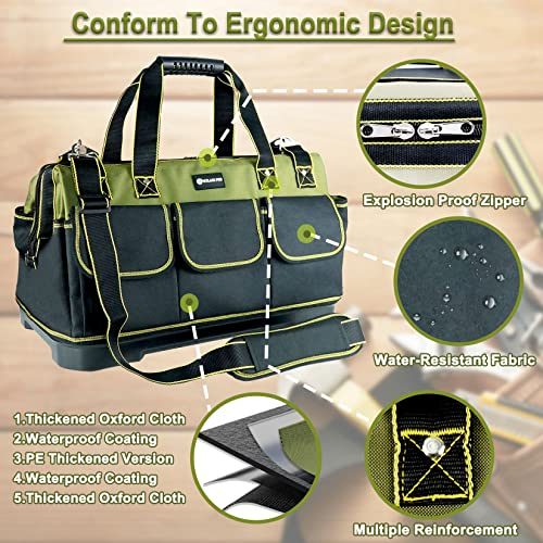 20inch Tool Bag for Men Women Heavy Duty with Waterproof Molded Base Large Tool Bag, Wide Mouth Tool Tote, Artisan Carpenter Electricians Tool Bags,Adjustable Shoulder Strap Organizer - view 6