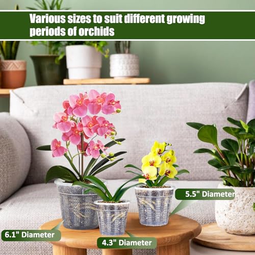 Orchid Pot, 2 Each of 4.3",5.5",6.1" Orchid Pots with Holes, Orchid Pots for Repotting, Plastic Orchid Planter for Indoor Outdoor Plants (2 Each of 4.3",5.5",6.1") - view 2