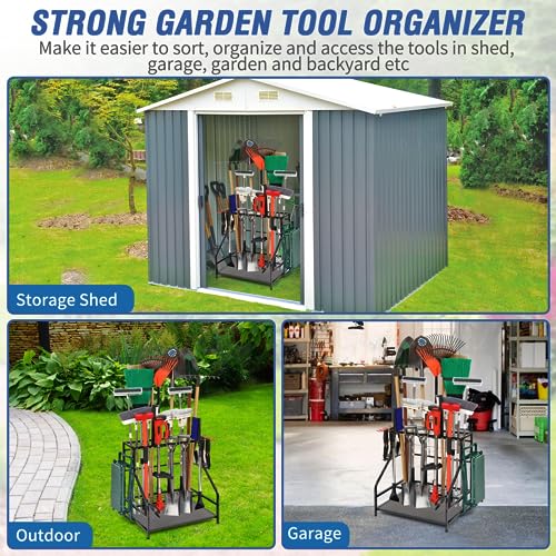 Garden Tool Organizer for Garage, Garden Tool Rack, Up to 58 Long Handled Tools, Yard Tool Holder for Garage, Shed, Outdoor, Tool Stand, Black (Garden Tool Rack) - view 3