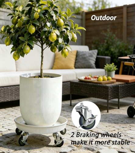 16" Heavy Duty Plant Caddy (430lbs Capacity)-Lockable Non-Scratch Swivel Casters Rolling Plant Stand Saucer for Hardwood Floor & Patio Indoor & Outdoor Use,2-Pack,White - view 4