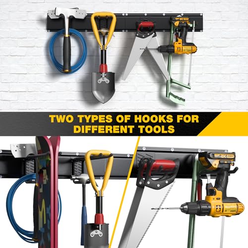 Garage Tool Organizer Wall Mount with 32 inches Rails and Adjustable Heavy-Duty Hooks, Garden Tool Organizer, Carries 300 lbs, Heavy Duty Garage Storage Rack For Yard, Shed, Workshop, Easy to Install - view 6