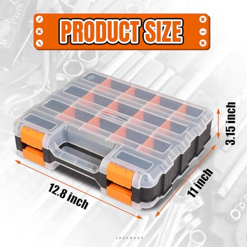 Tool Box with Transparent Lid, Double Side 34-Compartments Organizer Box with Removable Dividers for Hardware, Screws, Bolts, Nails, Beads, Jewelry and Fishing Accessories, Orange, 2 Pack - view 2