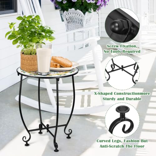 Round Outdoor Mosaic Plant Stand Table Metal Frame 14 Inch Floral - view 7