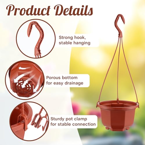 24 Pcs Hanging Planter Pot with Hook, Brown, 6 Inch - view 3