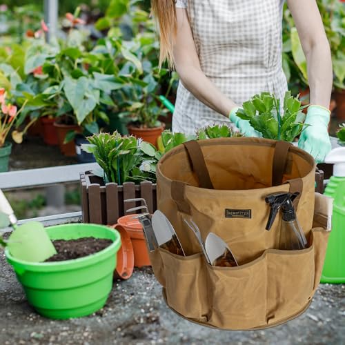 Heavy-Duty 16oz Waxed Canvas Garden Tool Tote with Handle, Wide-Mouth Open Top Design 12.5 inch Tool Bag | Khaki - view 4