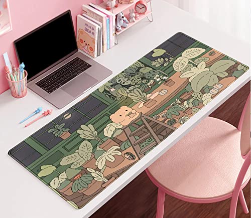 Cute Desk Mat Kawaii Bear Mousepad Cute Anime Plant Desk Protector, Kawai Aesthetic Brown and Green Forest Keyboard Mat, Large Mouse Pad XXL Gaming Desk Pad XL Office Home Decor for Women Girls - view 7