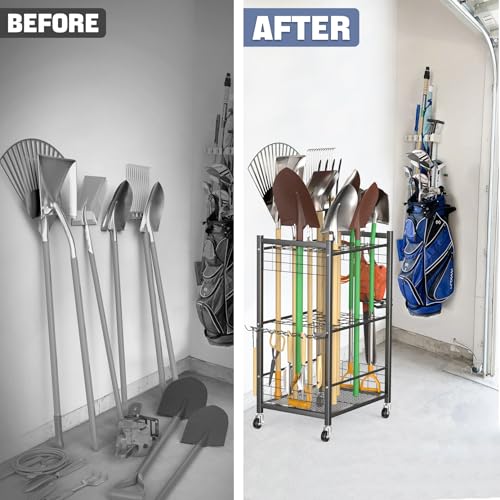 Garden Tool Organizer on Wheels, Rakes/Shovels/Yard Tools Stand, M - view 7