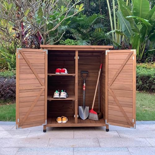 Outdoor Storage Cabinet | Waterproof Garden Tool Box & Utility Shed for Balcony | Durable Outdoor Storage Solution for Gardening Supplies & Tools (Wood Color 100X55X116Cm) - view 3