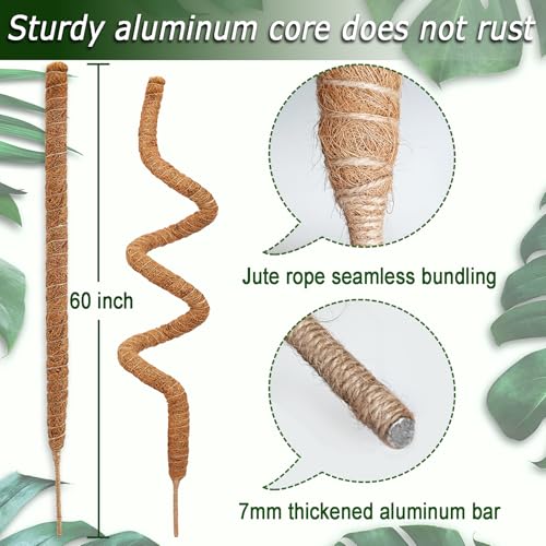 2 Pack 60'' Bendable Moss Pole for Monstera & Pothos - Tall Handmade Coco Coir Plant Support Stakes for Large Climbing Indoor Plants, Potted Houseplant Trellis Accessories - view 2