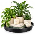 Plant Saucer Tray, 10" Metal Rotating Flower Pot Saucers Black 4PC