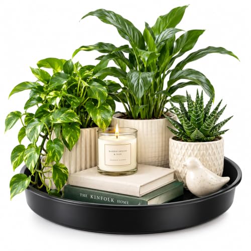 Plant Saucer Tray, 10" Metal Rotating Flower Pot Saucers Black 4PC